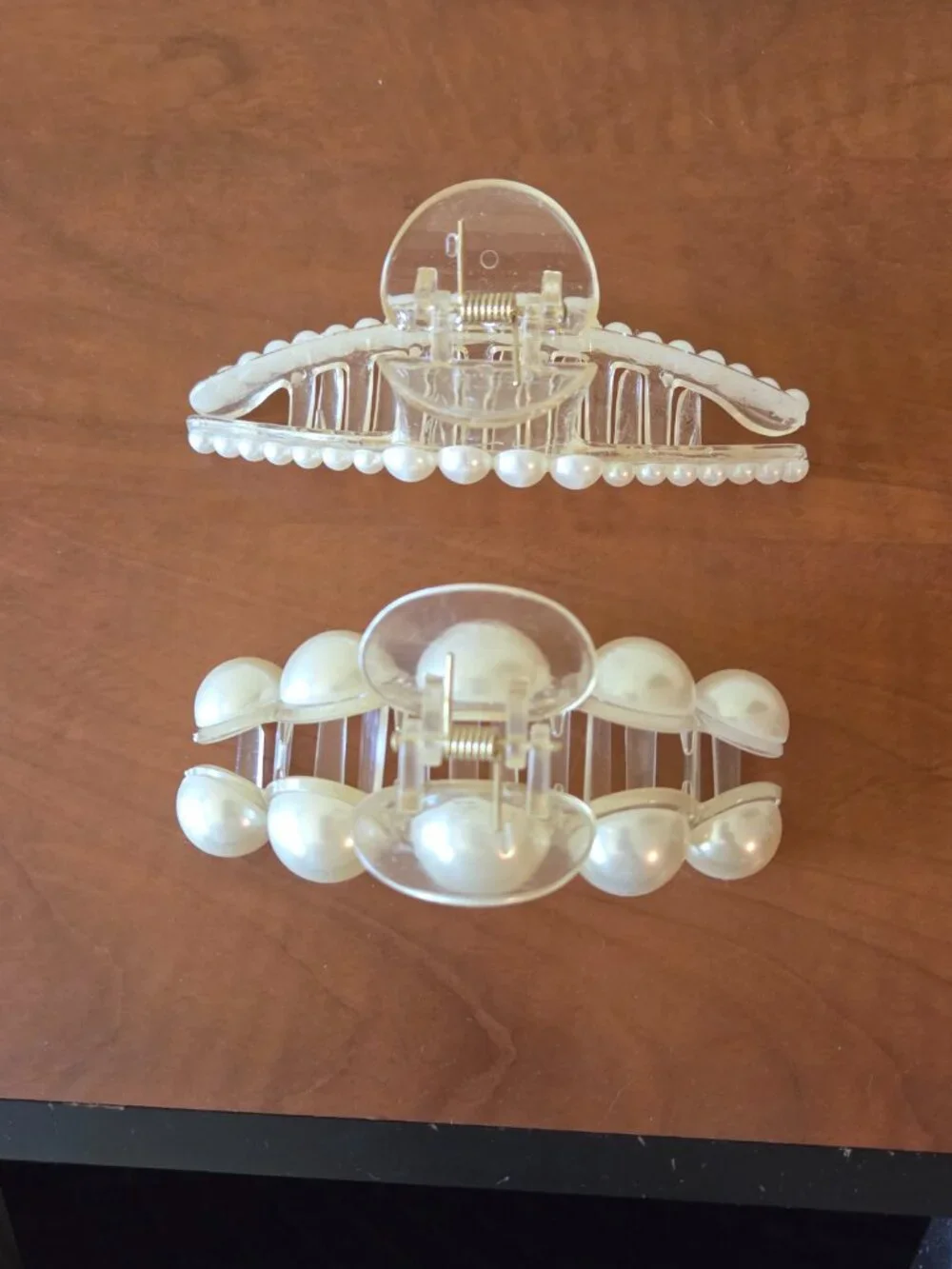 Two Hair Claw Clips with White Pearls NEW Lot Bundle